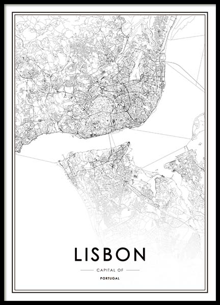 Lisbon Map Plakát ve skupině Plakáty / Černobílé na Desenio AB (3354)