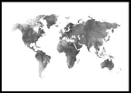 World Map Grey Watercolour, Plakát ve skupině Plakáty / Mapy a města na Desenio AB (8453)
