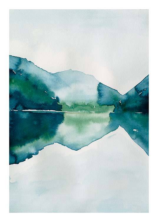 Watercolor Mountain Reflection Plakát / Umělecké motivy na Desenio AB (10123)