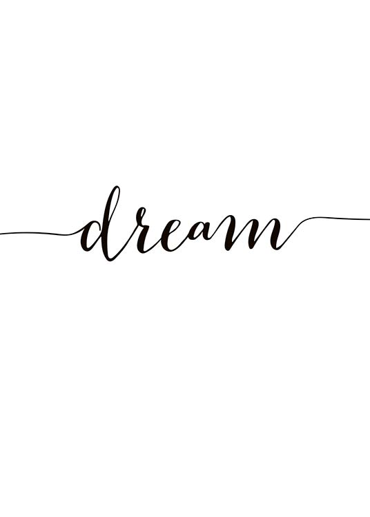  – Typografický tisk s černým slovem „Dream“ na bílém pozadí