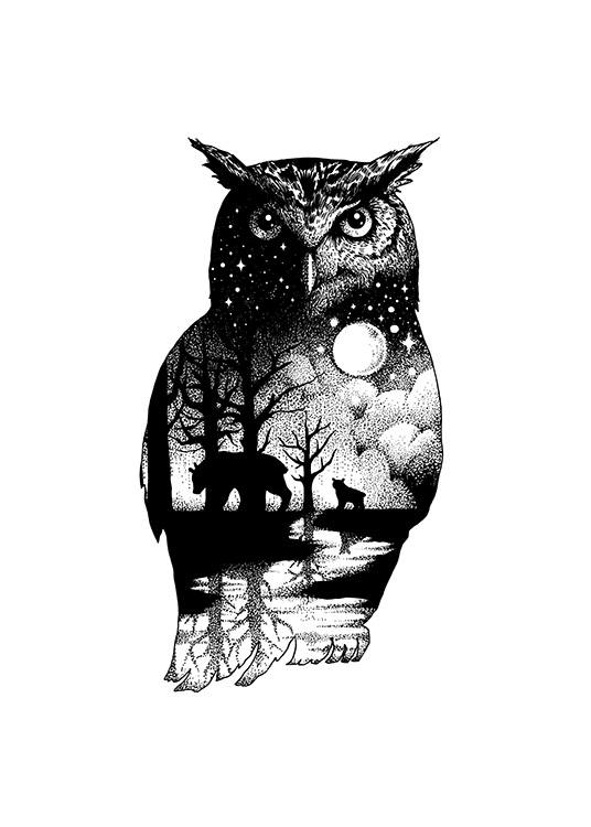 Ink Dot Owl Plakát