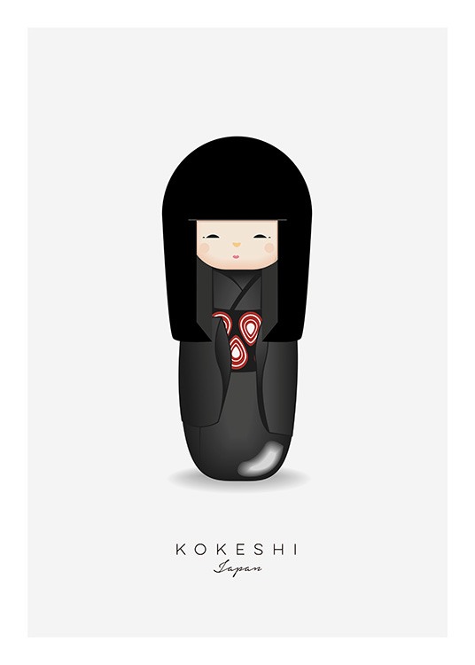 Kokeshi Doll Black Plakát