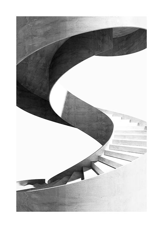 Black and White Spiral Staircase Plakát