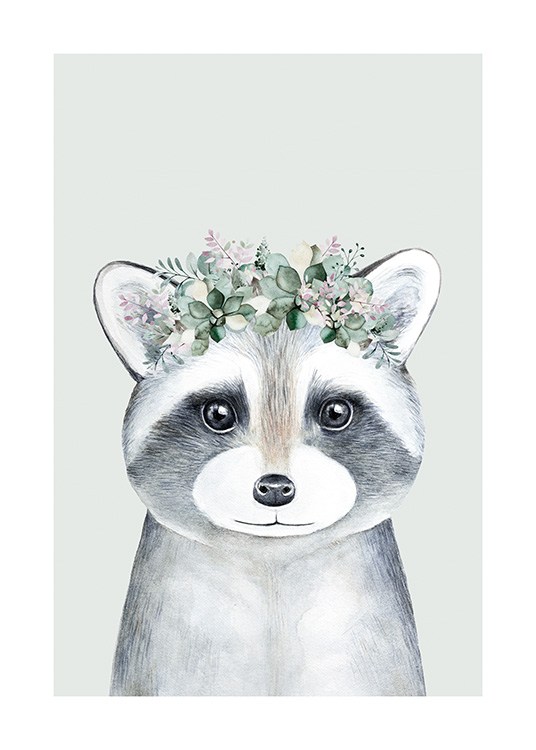 Flower Raccoon Plakát