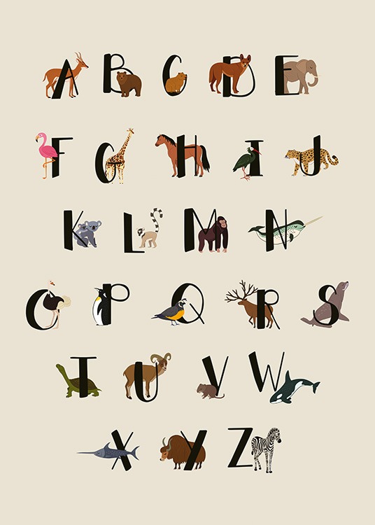 Animals Of The World Alphabet Plakát