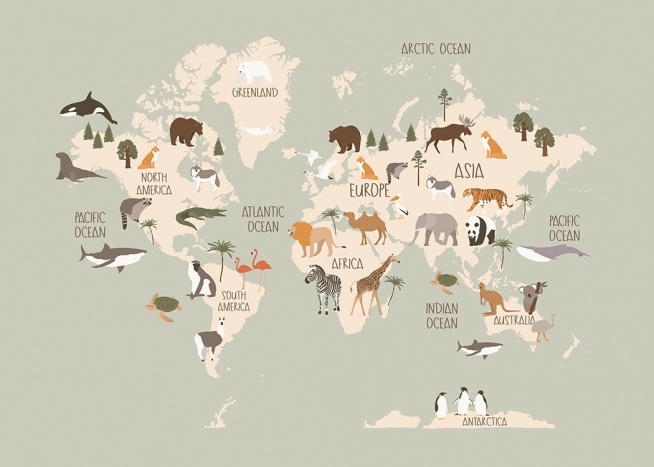 Animals Of The World Map Plakát