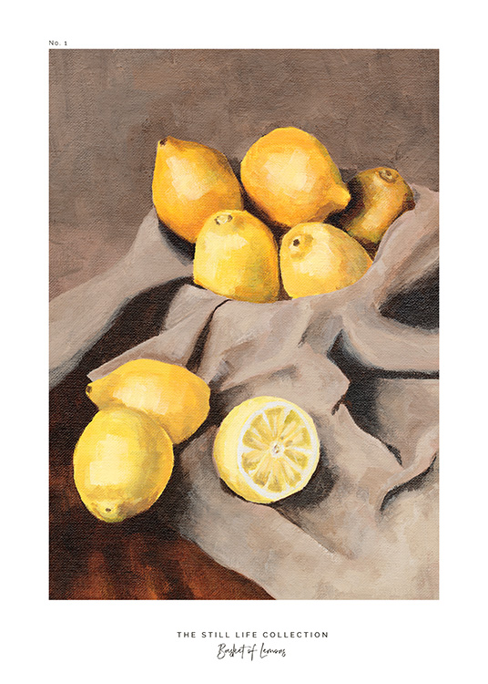  – Malba s několika citróny na šedobéžové látce
