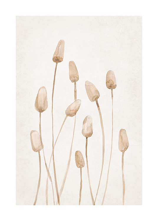 - Plakát se svazkem suchých rostlin v poklidném odstínu přírodní béžové barvy