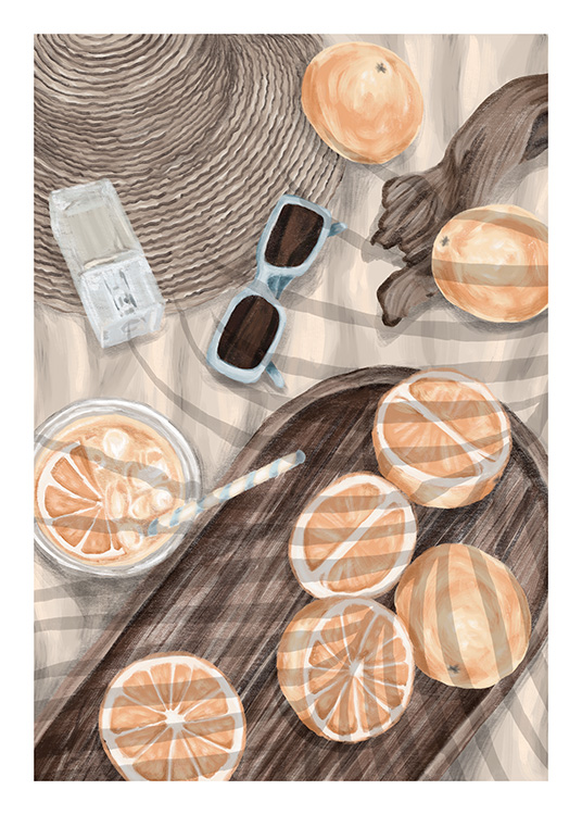 – Plakát pikniku s pomeranči a doplňky