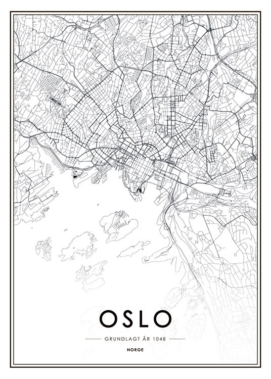 Oslo Map B&W Plakát