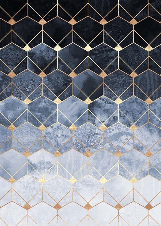 Blue Hexagons And Diamonds Plakát